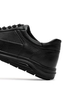 Erkek Siyah Bağcıklı Deri Sneaker | Derimod