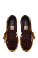 Woman Brown Lace-Up Charm Suede Leather Sneaker | Derimod
