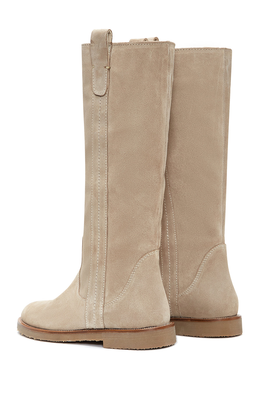 Women's Light Gray Suede Leather Classic Flat Boots