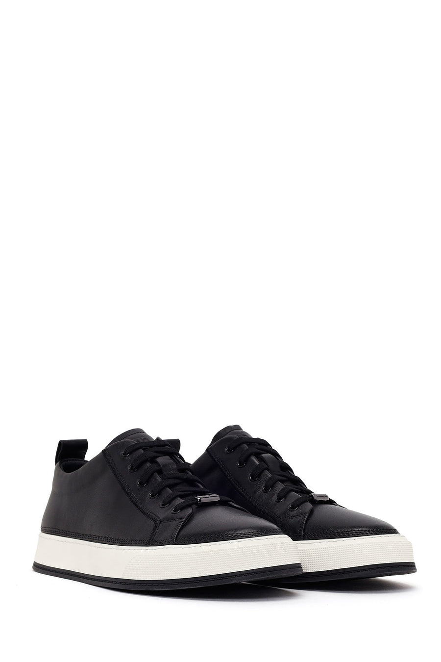 Erkek Siyah Bağcıklı Deri Sneaker