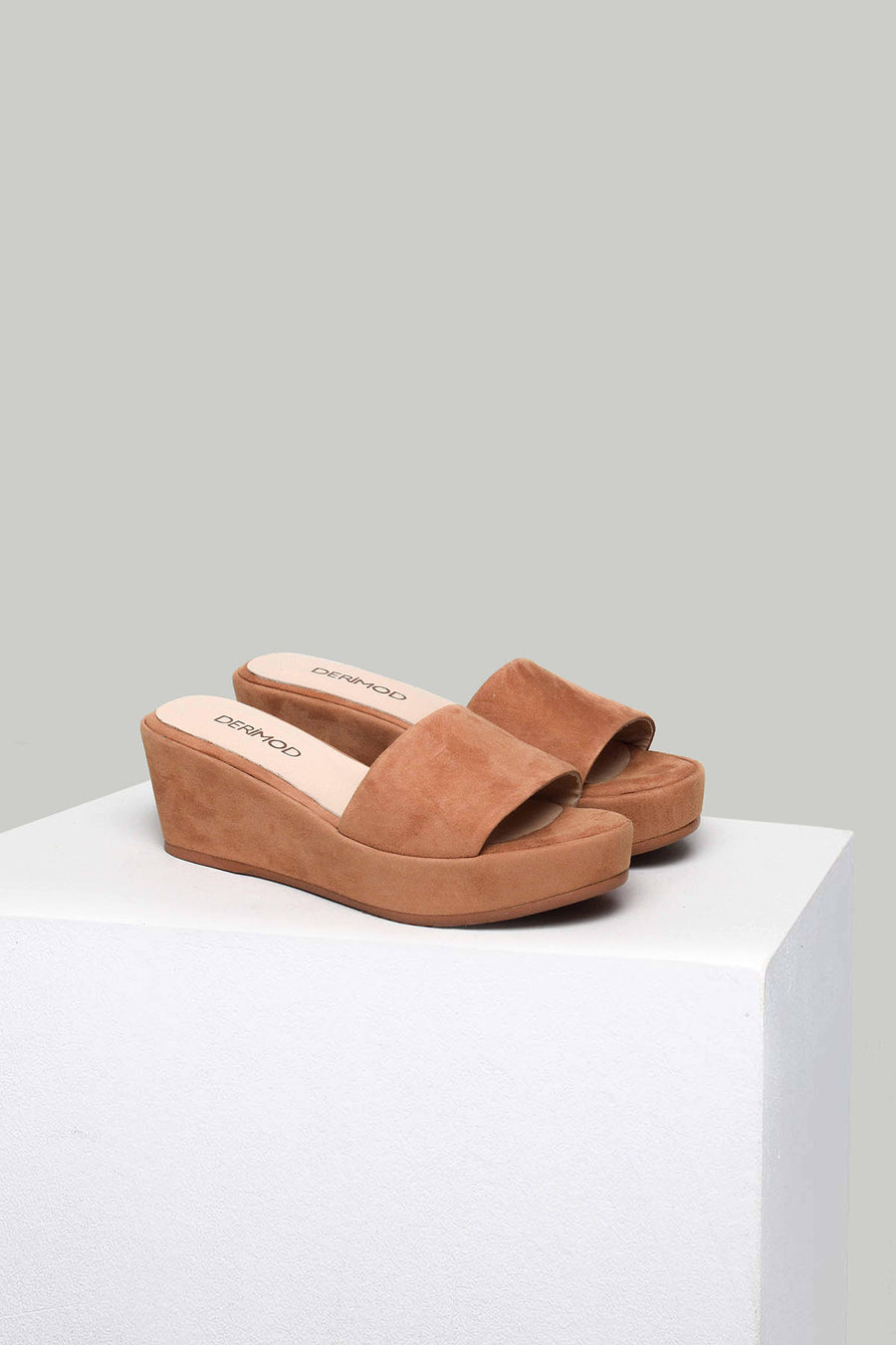 Wedge Heeled Suede Leather Women's Slippers
