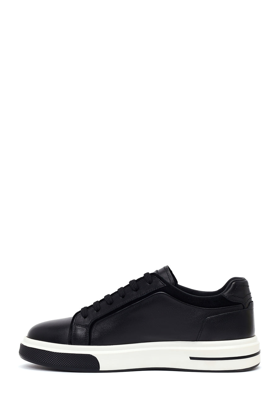 Erkek Siyah Bağcıklı Kalın Tabanlı Deri Sneaker