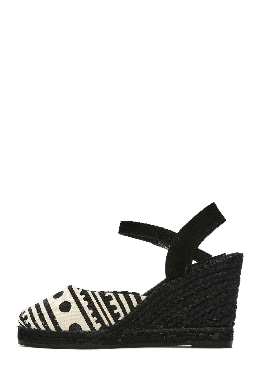 Kastamonu Stone Print Women's Black Patterned Wedge Heeled Espadrille Sandals