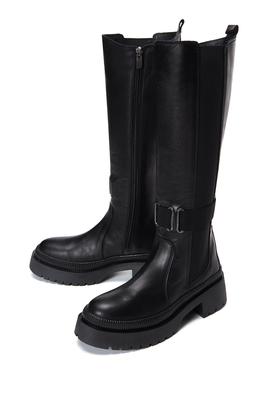 Women's Black Leather Buckle Boots