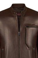 Palmer Male Brown Mandarin Collar Leather Jacket | Derimod