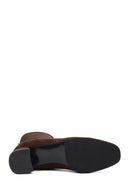 Woman Brown Zip Closure Short Thick-Heeled Suede Boots | Derimod