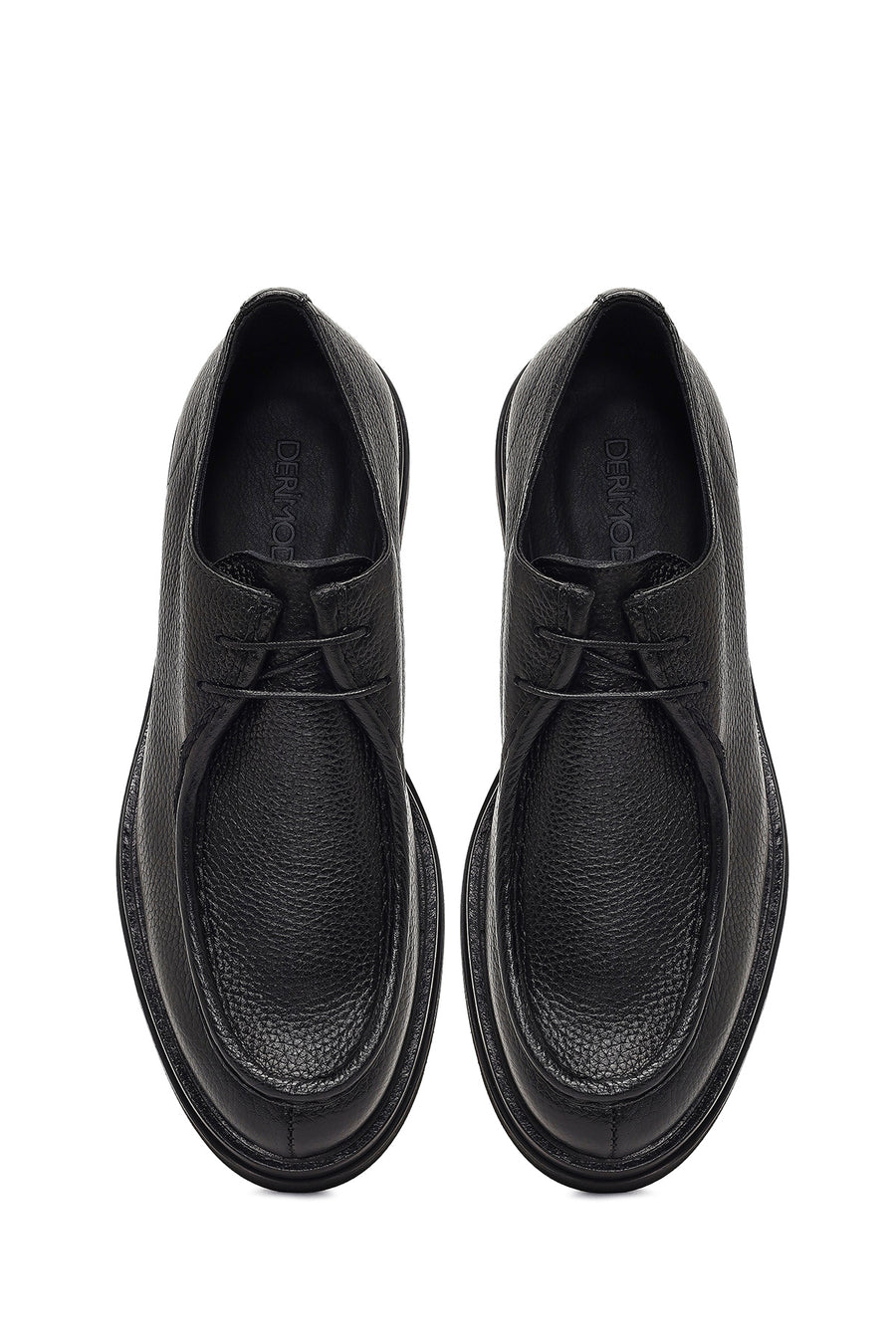 Male Black Lace-Up Thick-Soled Leather Casual Shoes