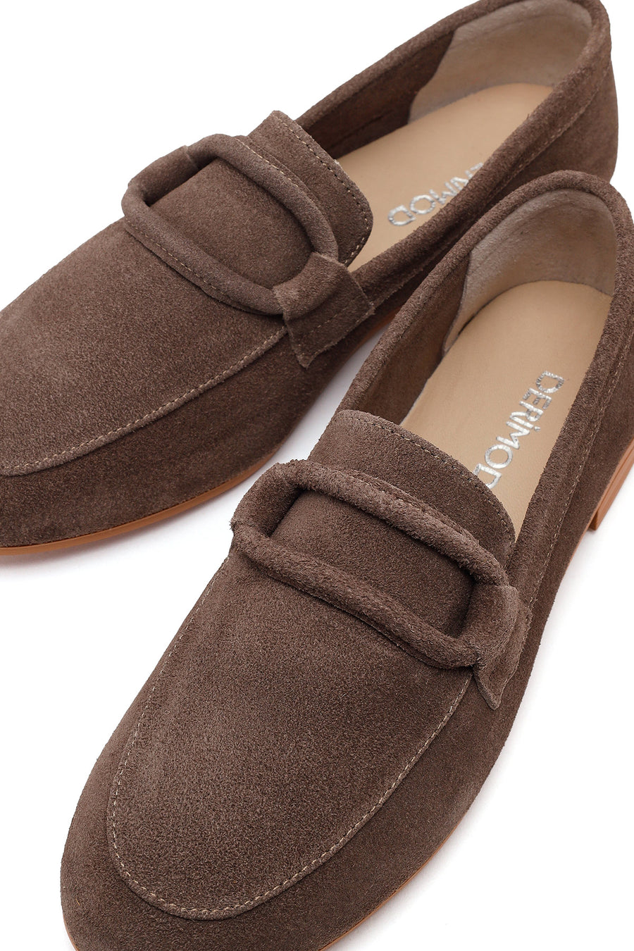 Kadın Vizon Tokalı Süet Deri Maskülen Loafer