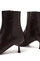 Woman Brown Zip Closure Thin High-Heel Leather Boots | Derimod