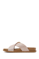 Kadın Bej Simli Deri Terlik | Derimod
