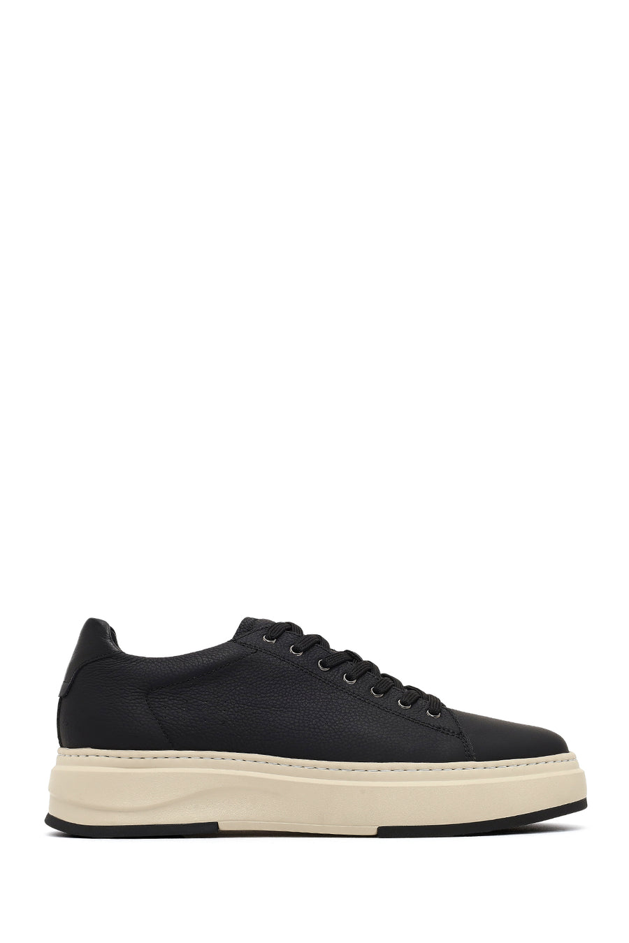 Erkek Siyah Bağcıklı Kalın Tabanlı Deri Sneaker WM740010DF | Derimod