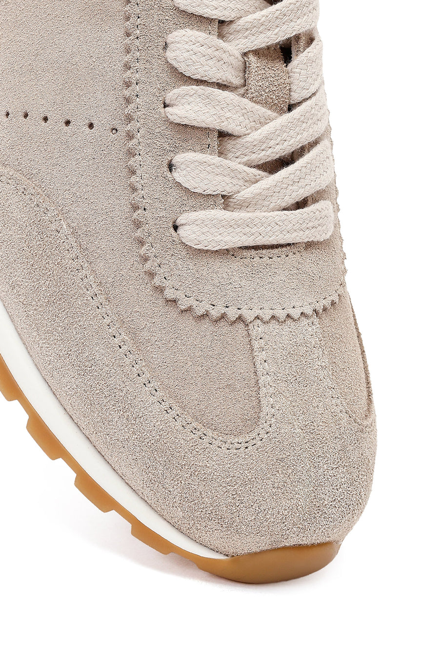 Kadın Bej Bağcıklı Süet Deri Sneaker