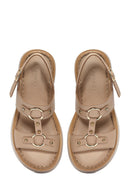 Women's Cream Ankle Buckle Thick Soled Leather Comfort Sandals | Derimod