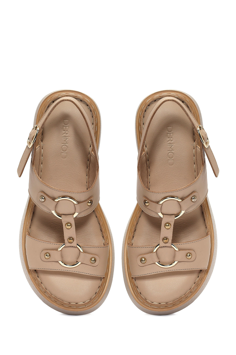 Women's Cream Ankle Buckle Thick Soled Leather Comfort Sandals
