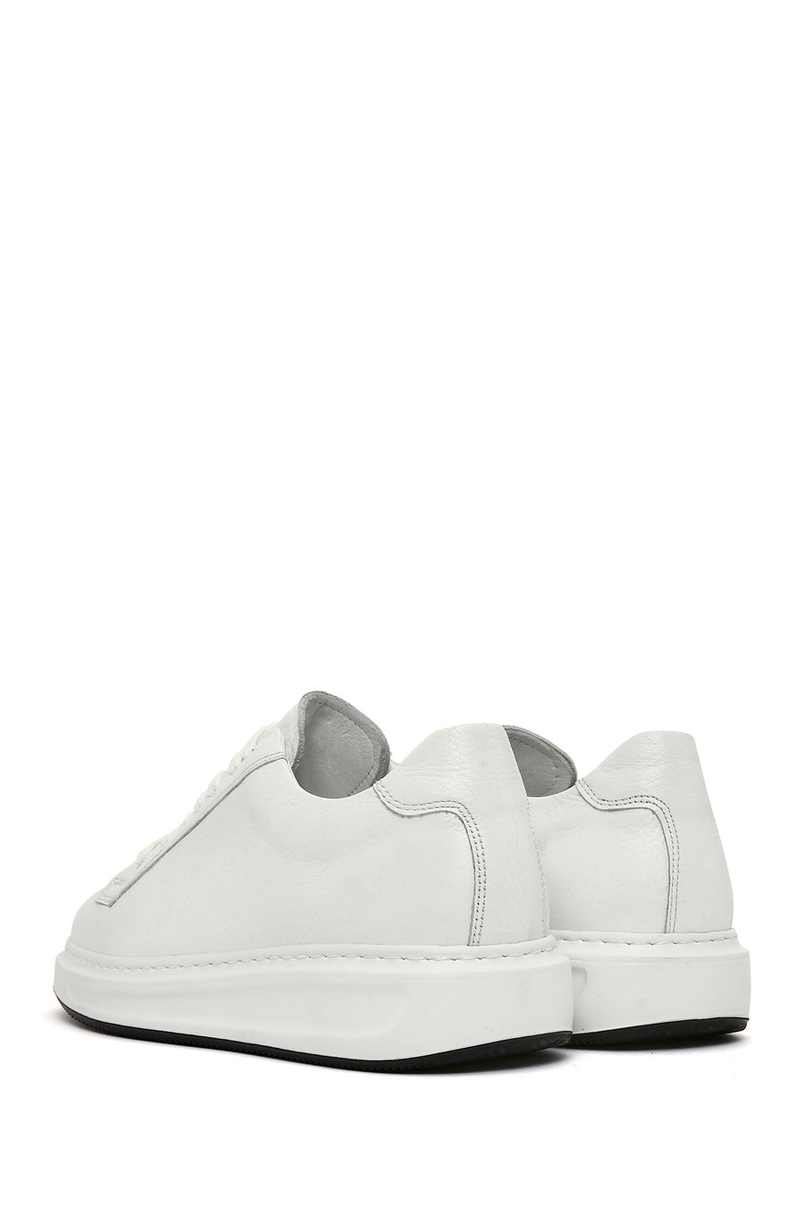 Erkek Beyaz Bağcıklı Deri Sneaker