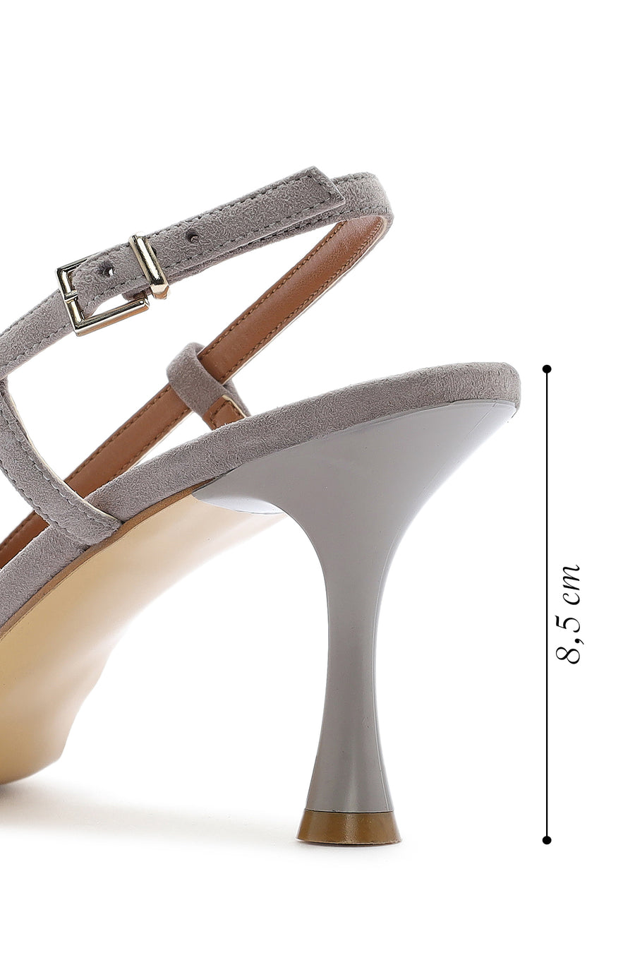 Women's Grey Open Back High Heel Suede Leather Shoes