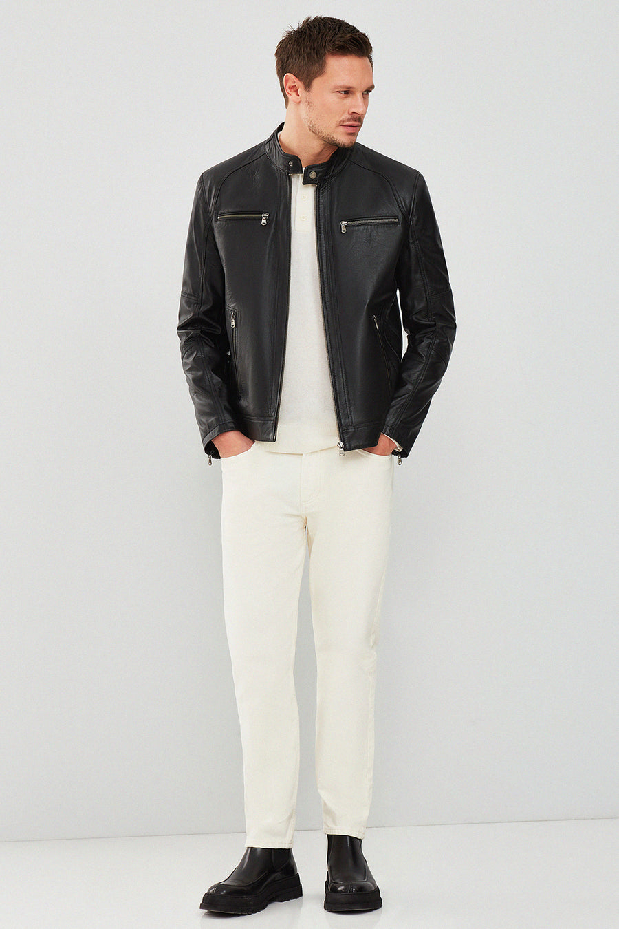 Alanzo Men's Black Leather Jacket