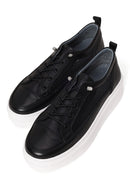 Woman Black Lace-Up Thick-Soled Leather Sneaker | Derimod