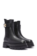 Women's Black Buckle Detailed Leather Chelsea Boots | Derimod