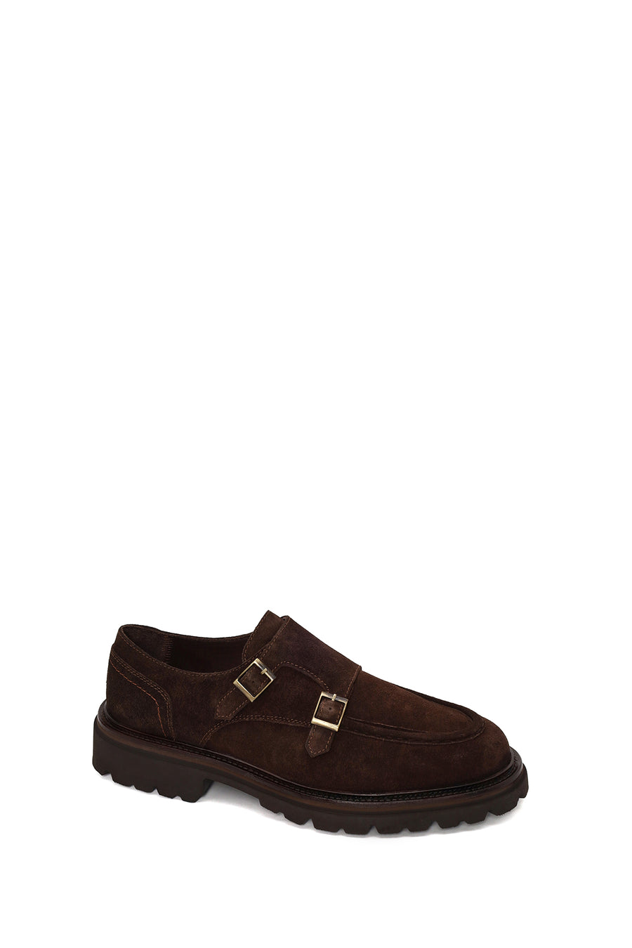 Male Brown Double-Buckle Thick-Soled Suede Casual Shoes