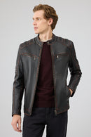 Leonard Men's Brown Vintage Slim-Fit Leather Jacket | Derimod