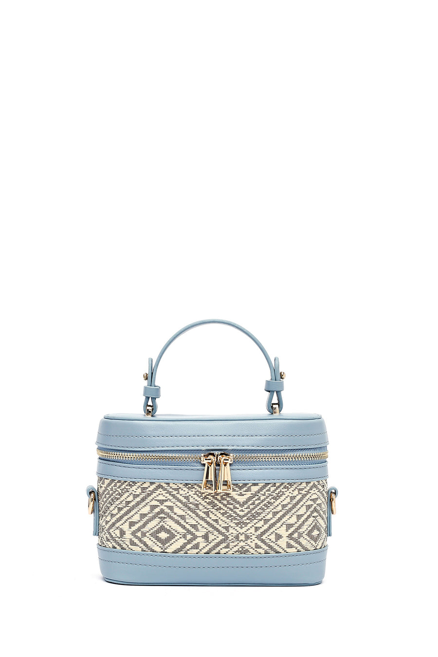 Women's Blue Long Strap Patterned Mini Box Crossbody Bag