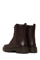 Woman Brown Zip Closure Thick-Soled Leather Combat Boots | Derimod