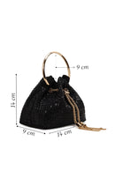 Woman Black Long Chain Strap Embellished Mini Evening Bag | Derimod