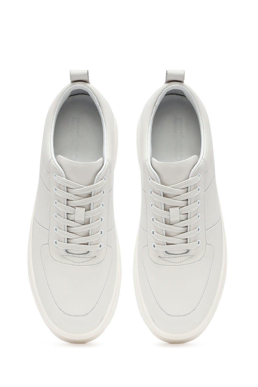 Erkek Beyaz Bağcıklı Kalın Tabanlı Deri Sneaker