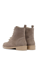 Woman Beige Lace-Up Zippered Suede Leather Boat | Derimod