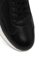 Erkek Siyah Bağcıklı Deri Casual Sneaker | Derimod
