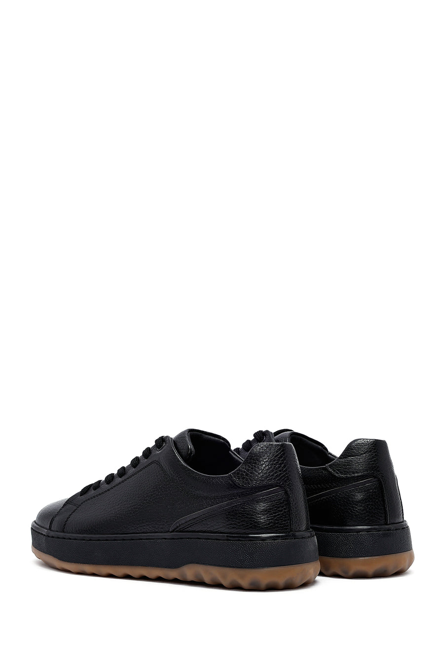 Erkek Siyah Bağcıklı Deri Sneaker