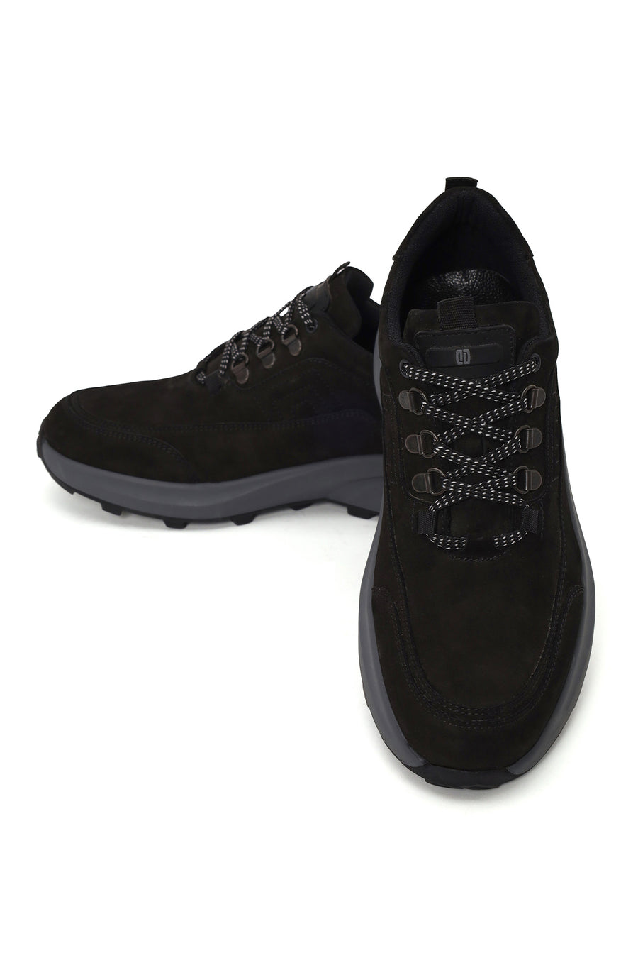 Male Black Lace-Up Thick-Soled Nubuck Leather Casual Sneaker