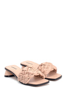 Women's Knitted Detailed Heeled Leather Slippers | Derimod