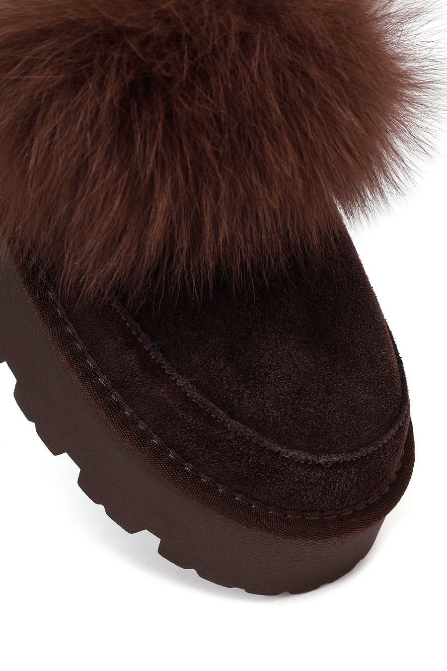 Woman Brown Thick-Soled Plush Suede Teddy Slipper