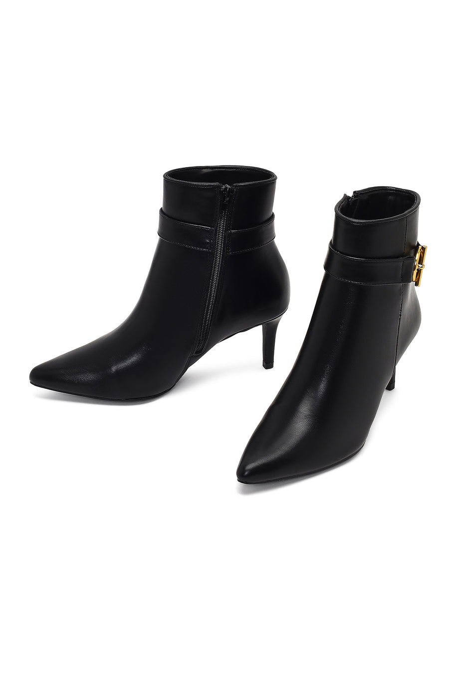 Women's Black Zippered Thin Heeled Boots
