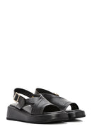 Women's Black Ankle Buckle Thick Soled Leather Sandals | Derimod