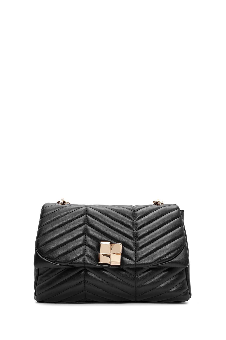 Women's Black Long Strap Quilted Patterned Shoulder Bag