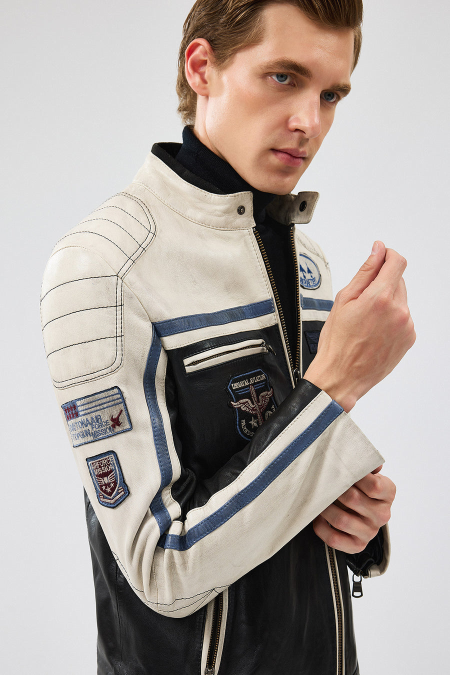 Takeoff Men's Black Leather Jacket with Emblem