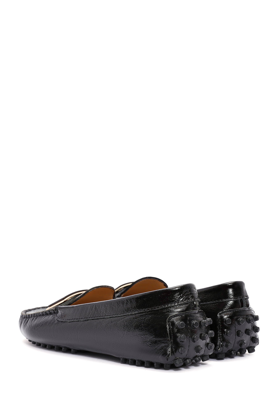 Woman Black Buckle-Detail Leather Loafer