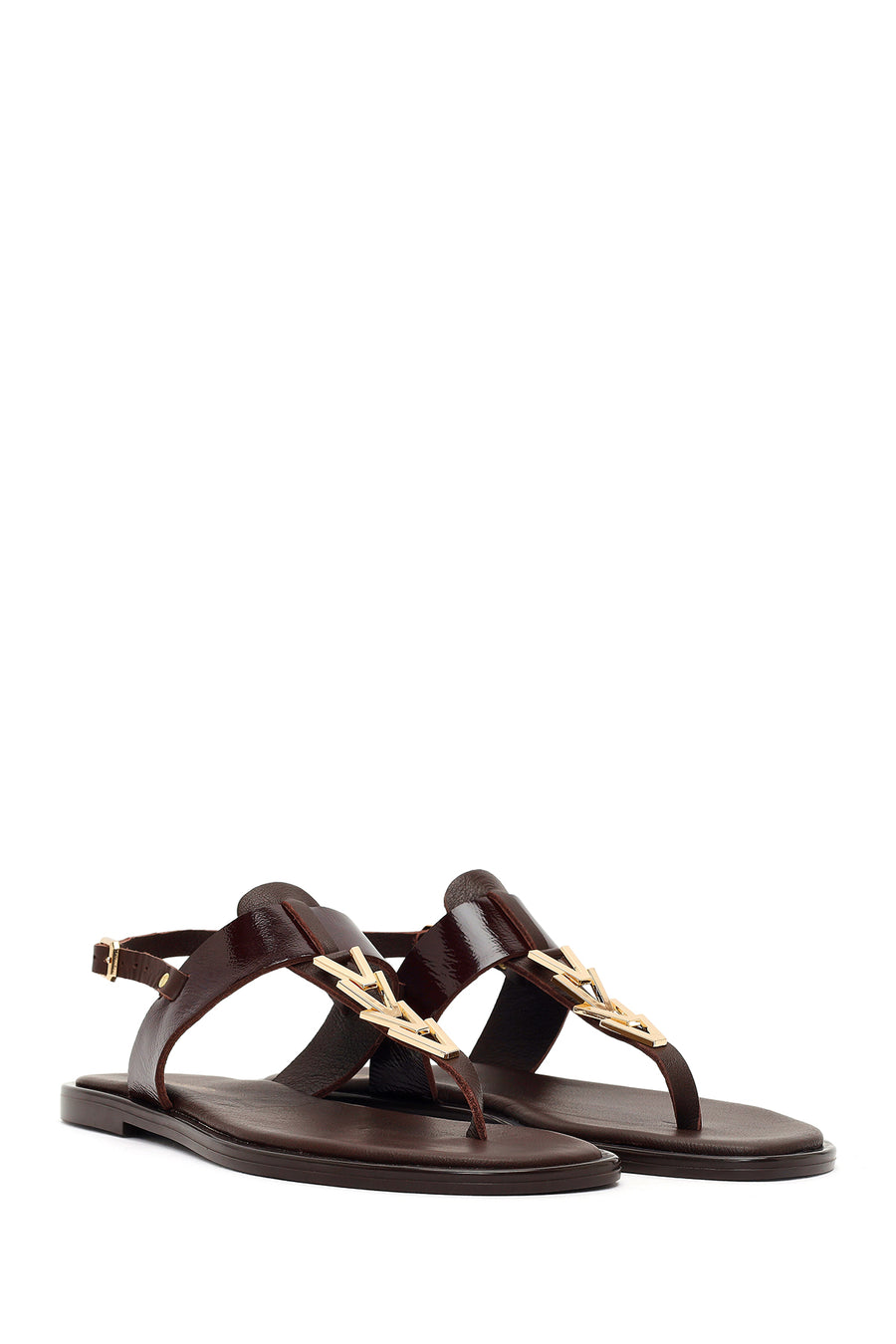 Women's Brown Buckle Thong Leather Sandals