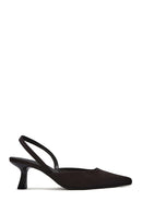 Women's Black Open Back Short Chunky Heel Fabric Shoes | Derimod