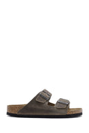 Birkenstock Men's Khaki Arizona Double Buckle Nubuck Leather Slippers | Derimod
