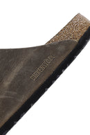 Birkenstock Men's Khaki Arizona Double Buckle Nubuck Leather Slippers | Derimod