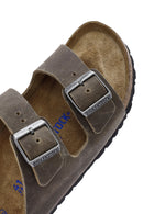 Birkenstock Men's Khaki Arizona Double Buckle Nubuck Leather Slippers | Derimod