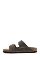 Birkenstock Men's Khaki Arizona Double Buckle Nubuck Leather Slippers | Derimod