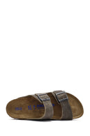 Birkenstock Men's Khaki Arizona Double Buckle Nubuck Leather Slippers | Derimod