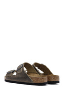 Birkenstock Men's Khaki Arizona Double Buckle Nubuck Leather Slippers | Derimod