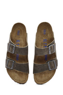 Birkenstock Men's Khaki Arizona Double Buckle Nubuck Leather Slippers | Derimod