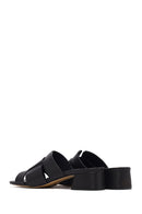 Women's Black Short Thick Heeled Leather Slippers | Derimod